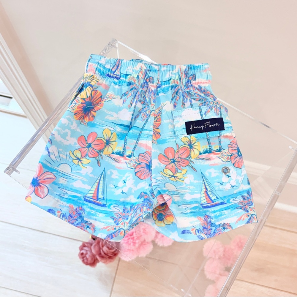 Kenny Flowers Blue Tropical Print Kids Swim Shorts